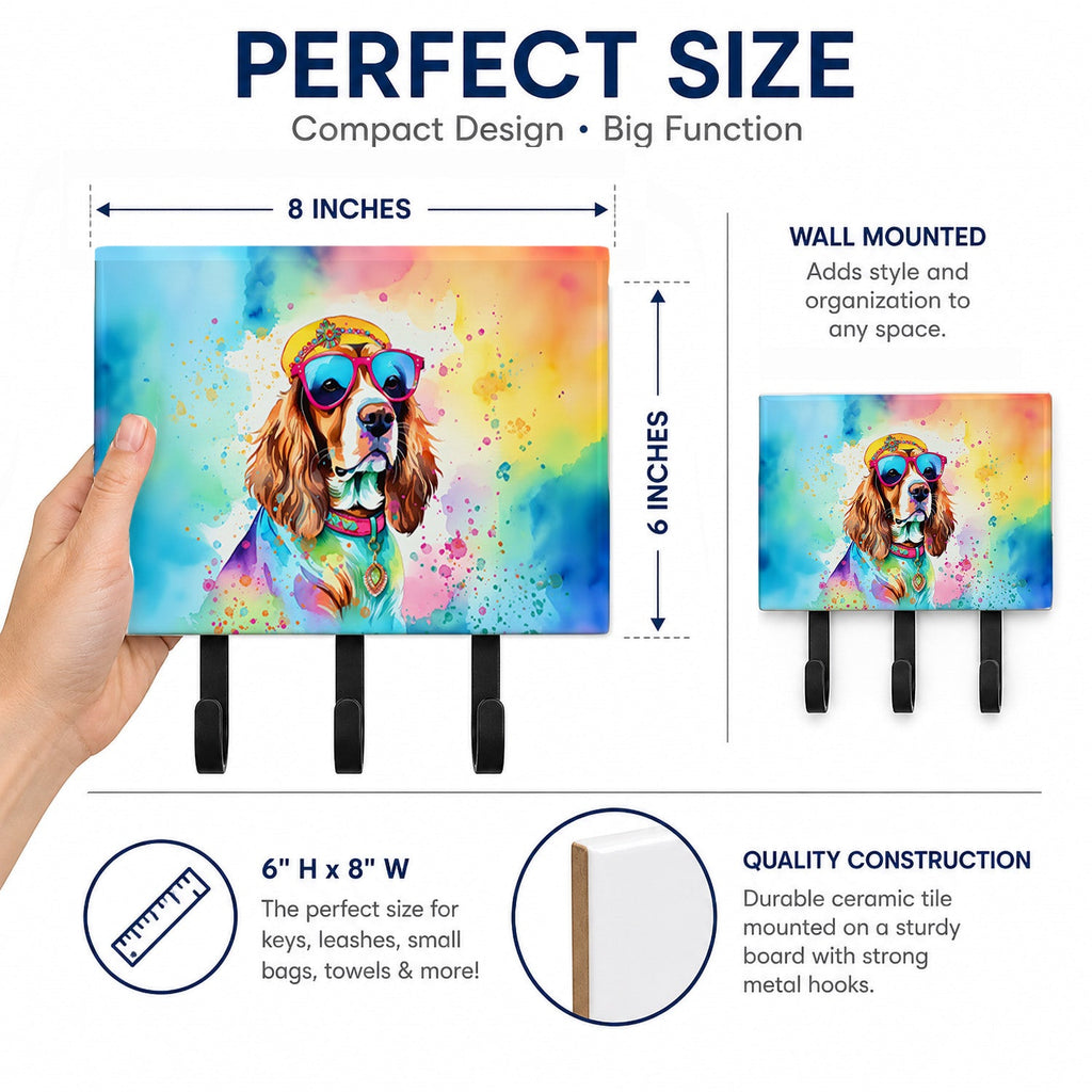 Cavalier Spaniel Hippie Dawg Leash or Key Holder Wall Hooks, Coat Rack Wall Mount, for Hanging Keys, Towels, Aprons, Leashes