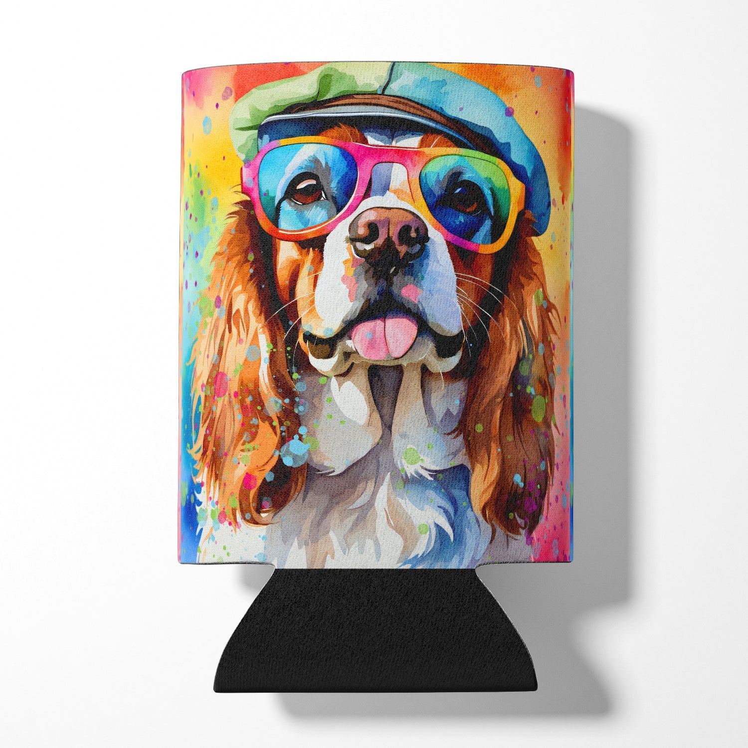 Cavalier Spaniel Hippie Dawg Can or Bottle Hugger Cooler Sleeve for Standard 12 oz Cans, Insulated Foam Beer & Soda Can Hugger Reusable