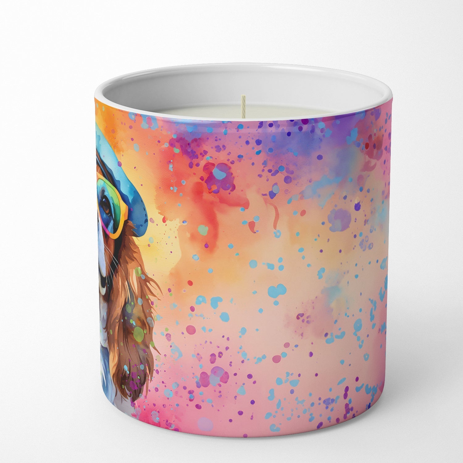 Cavalier Spaniel Hippie Dawg Decorative Soy Candle Nature Soy Wax Essential Oil Home Decor Ideal for Bedroom Kitchen Bath Office Gift, 10 oz