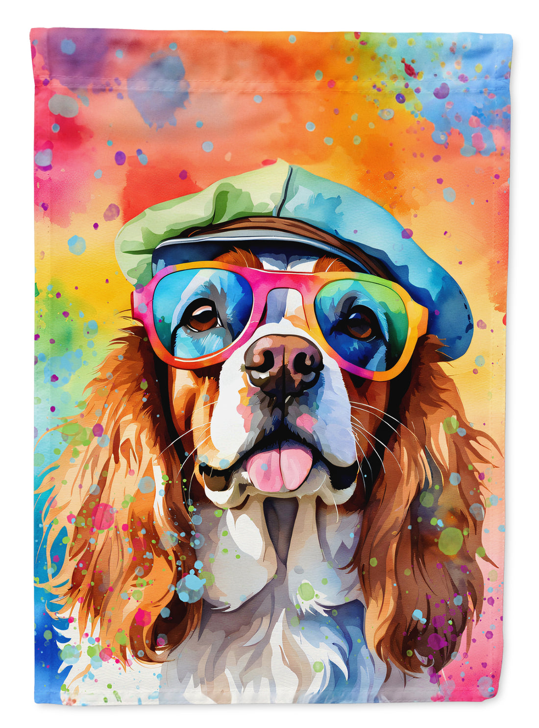 Cavalier Spaniel Hippie Dawg House Flag 28x40 Porch Sleeve Pole Decorative Outside Yard Banner Artwork Wall Hanging, Polyester