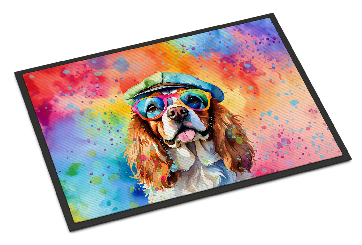 Cavalier Spaniel Hippie Dawg Doormat Indoor Outdoor 18H X 27W Front Door Mat Rugs for Entryway, Non Slip Washable