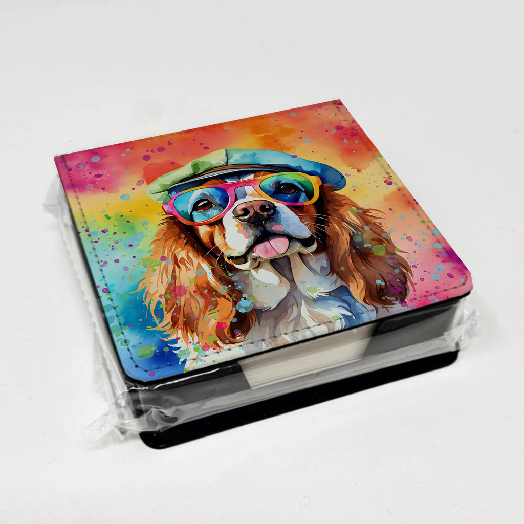 Cavalier Spaniel Hippie Dawg PU Leather Note Paper Holder with Artist-Designed Cover, Desk Accessory, Office Gift