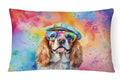Cavalier Spaniel Hippie Dawg Decorative Throw Pillow 12x16 Indoor Outdoor Accent Cushion, Fabric Cover with Insert for Sofa, Bed, Porch & Living Room