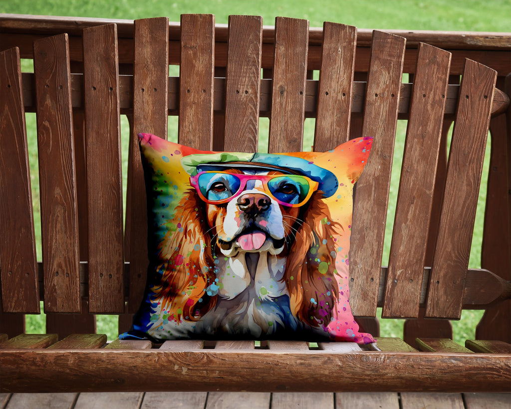 Cavalier Spaniel Hippie Dawg Decorative Throw Pillow 14x14 Indoor Outdoor Accent Cushion, Fabric Cover with Insert for Sofa, Bed, Porch & Living Room