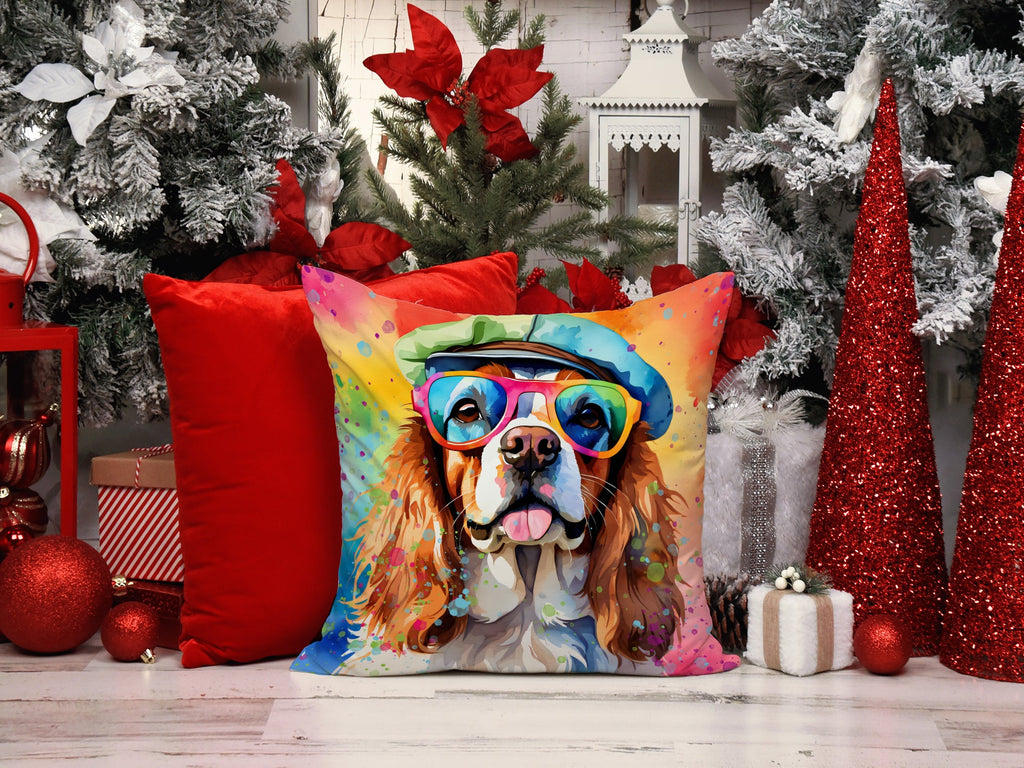 Cavalier Spaniel Hippie Dawg Decorative Throw Pillow 18x18 Indoor Outdoor Accent Cushion, Fabric Cover with Insert for Sofa, Bed, Porch & Living Room