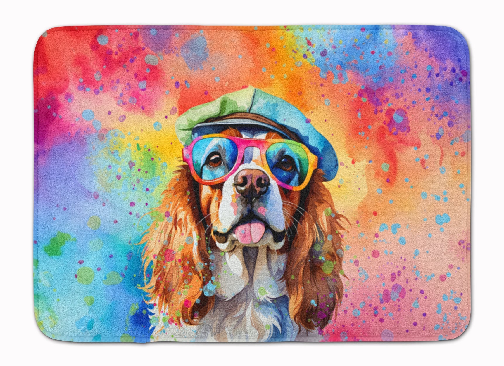 Cavalier Spaniel Hippie Dawg Memory Foam Kitchen Mat Machine Washable Anti-Fatigue Cushion Comfort Bath or Kitchen Rug
