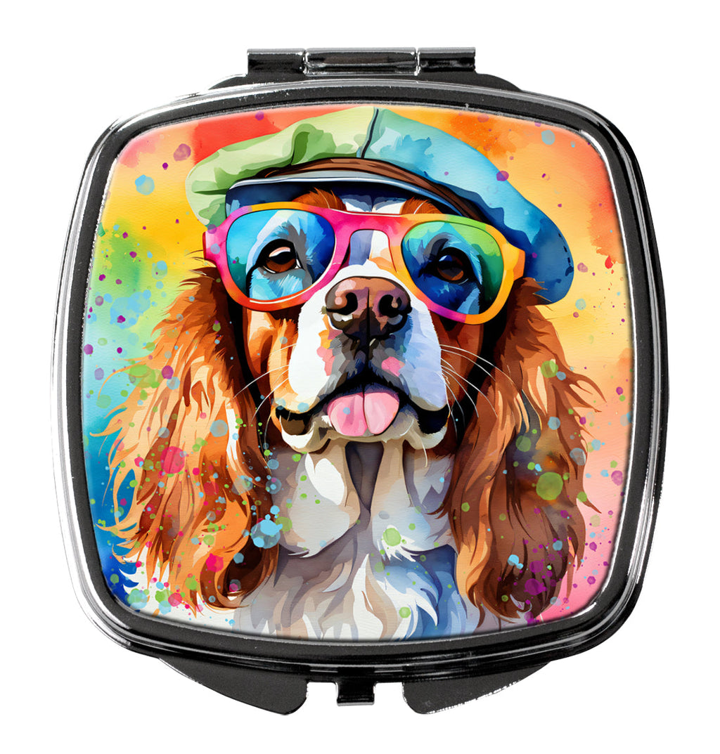Cavalier Spaniel Hippie Dawg Compact Mirror Decorative Travel Makeup Mirror for Women Girls Gifts Pocket Makeup Mirror Folding Handheld