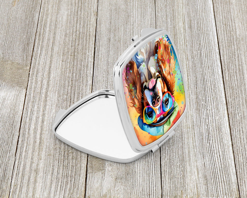 Cavalier Spaniel Hippie Dawg Compact Mirror Decorative Travel Makeup Mirror for Women Girls Gifts Pocket Makeup Mirror Folding Handheld