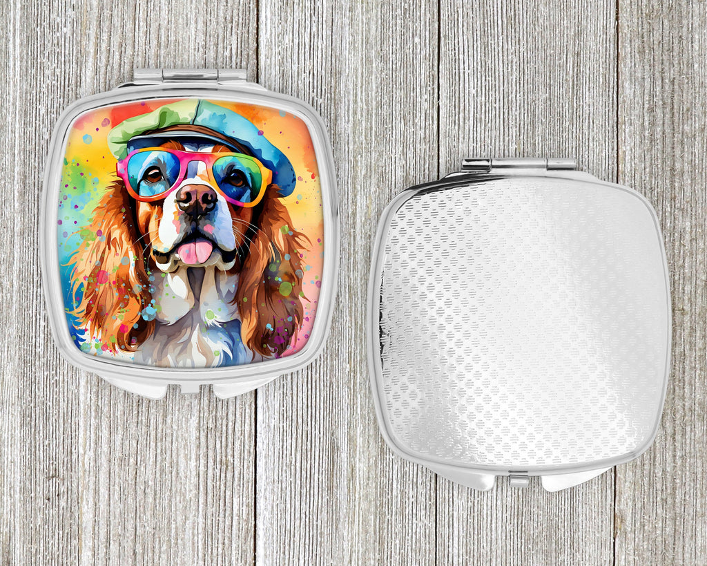Cavalier Spaniel Hippie Dawg Compact Mirror Decorative Travel Makeup Mirror for Women Girls Gifts Pocket Makeup Mirror Folding Handheld