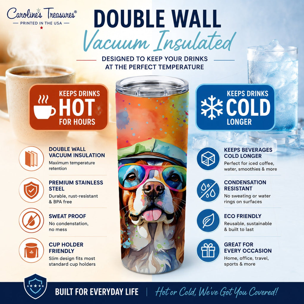 Cavalier Spaniel Hippie Dawg Stainless Steel Skinny Tumbler 20 oz Vacuum Double Walled Reusable Insulated Travel Cup