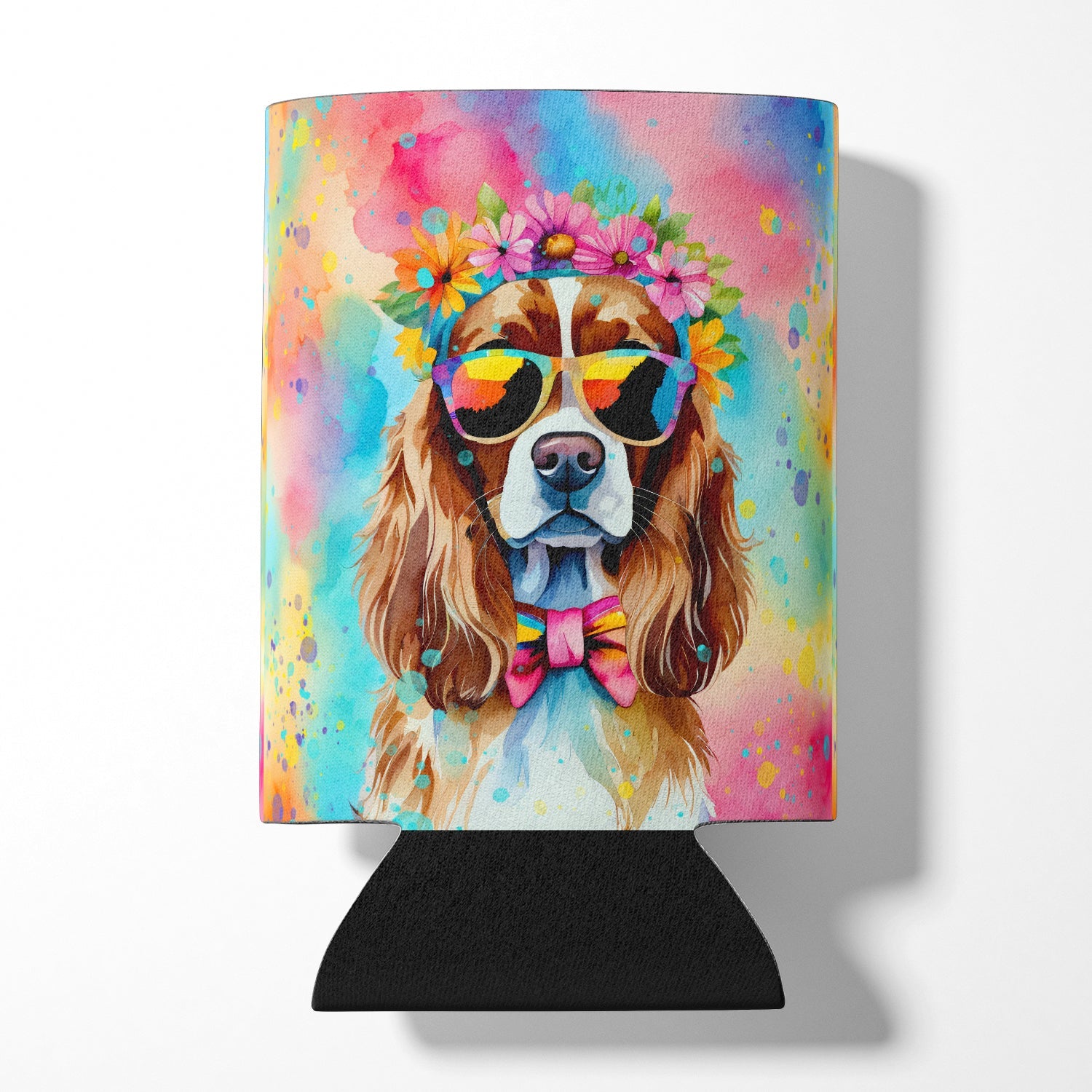 Cavalier Spaniel Hippie Dawg Can or Bottle Hugger Cooler Sleeve for Standard 12 oz Cans, Insulated Foam Beer & Soda Can Hugger Reusable