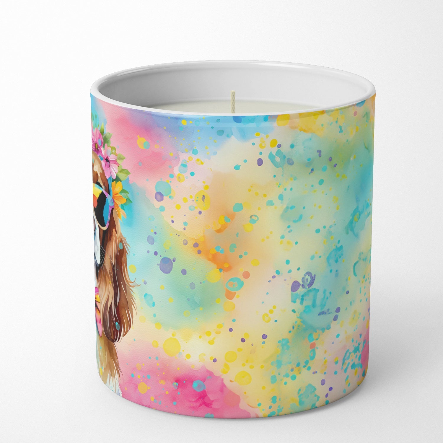 Cavalier Spaniel Hippie Dawg Decorative Soy Candle Nature Soy Wax Essential Oil Home Decor Ideal for Bedroom Kitchen Bath Office Gift, 10 oz