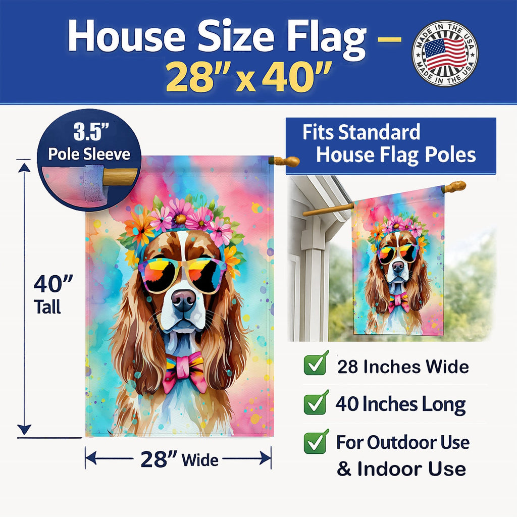 Cavalier Spaniel Hippie Dawg House Flag 28x40 Porch Sleeve Pole Decorative Outside Yard Banner Artwork Wall Hanging, Polyester