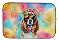 Cavalier Spaniel Hippie Dawg Dish Drying Mat Absorbent Dish Drying Mat Pad for Kitchen Counter Dish Drainer Mat for Countertop, 14 x 21", Multicolor