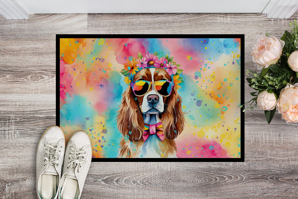 Cavalier Spaniel Hippie Dawg Doormat Indoor Outdoor 24H X 36W Front Door Mat Rugs for Entryway, Non Slip Washable Low Pile,