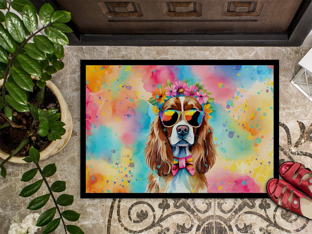 Cavalier Spaniel Hippie Dawg Doormat Indoor Outdoor 24H X 36W Front Door Mat Rugs for Entryway, Non Slip Washable Low Pile,