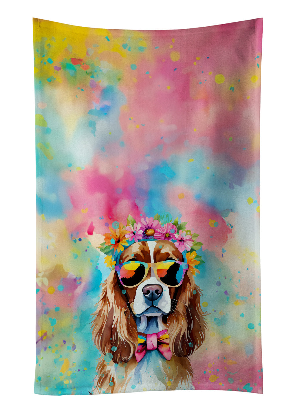 Cavalier Spaniel Hippie Dawg Kitchen Towel Velour Plush Front and Cotton Loop Back Machine Washable