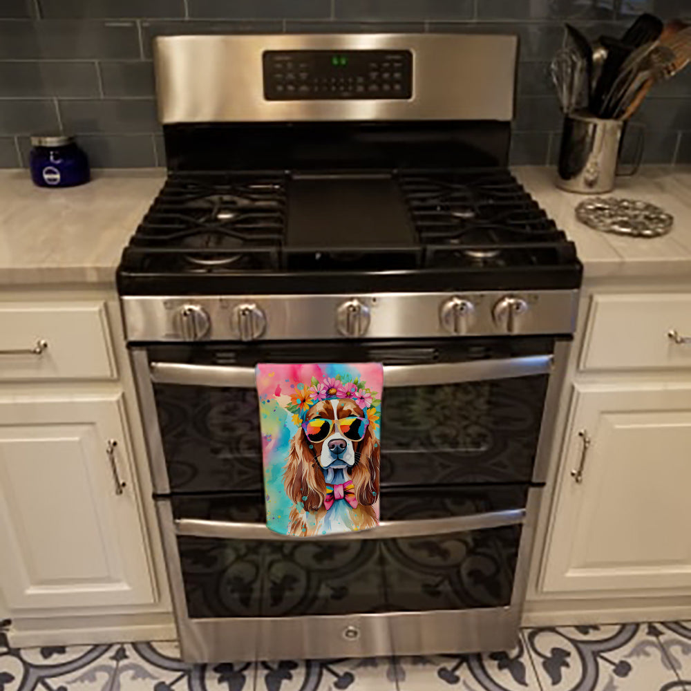 Cavalier Spaniel Hippie Dawg Kitchen Towel Velour Plush Front and Cotton Loop Back Machine Washable