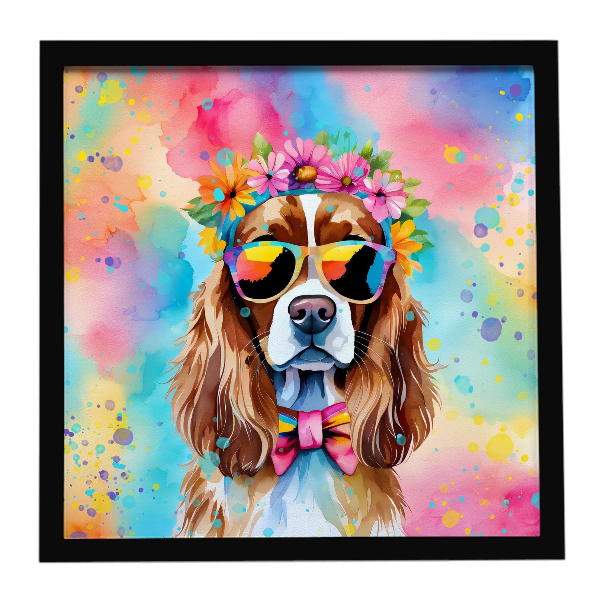 Cavalier Spaniel Hippie Dawg Framed Metal Print Bathroom, Kitchen, Office, Home Decor Wall Art Ready to Hang, Square, 8X8