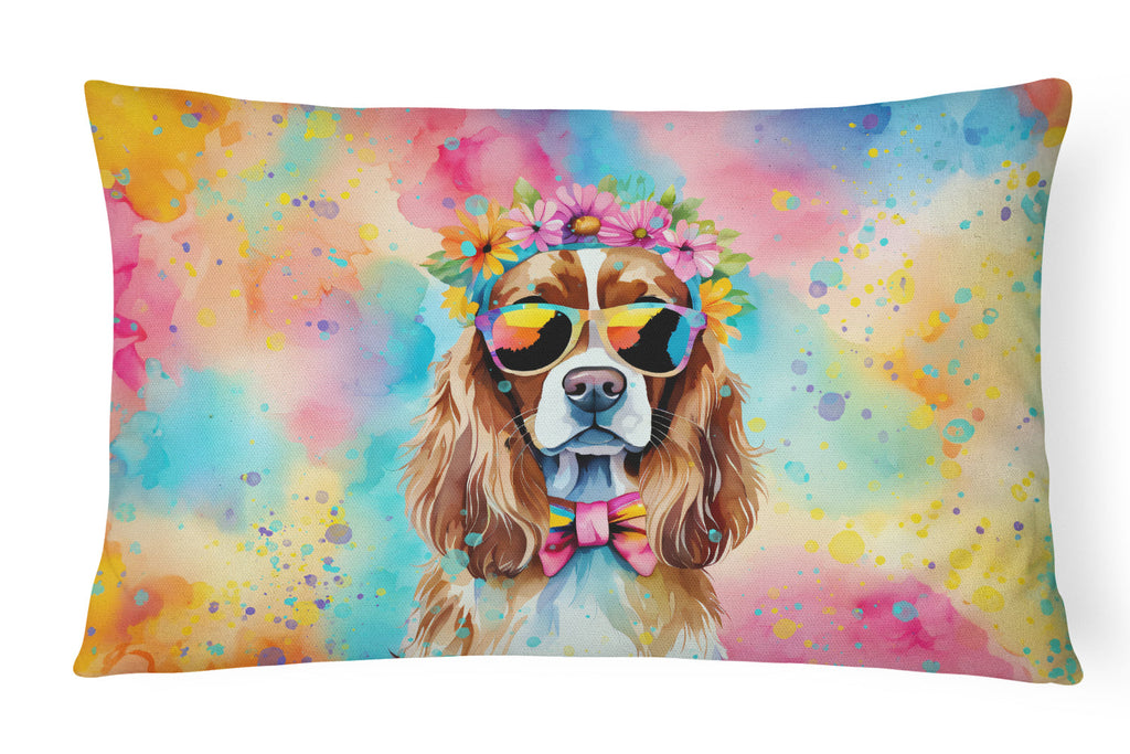 Cavalier Spaniel Hippie Dawg Decorative Throw Pillow 12x16 Indoor Outdoor Accent Cushion, Fabric Cover with Insert for Sofa, Bed, Porch & Living Room