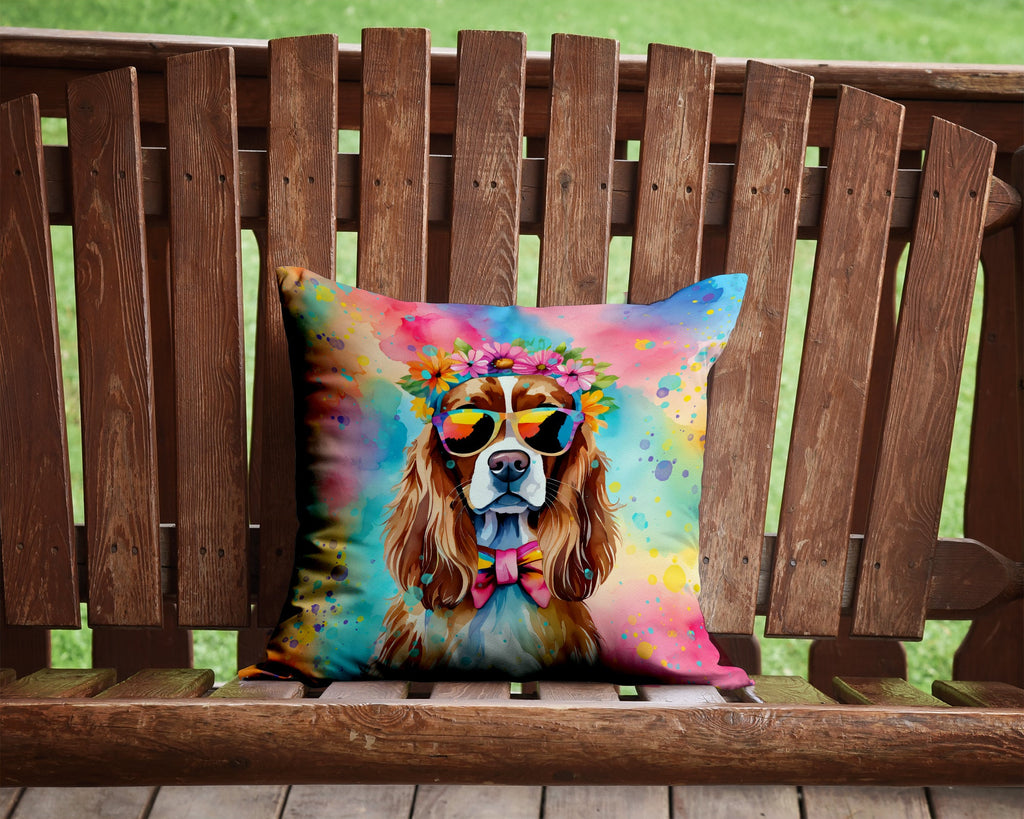 Cavalier Spaniel Hippie Dawg Decorative Throw Pillow 14x14 Indoor Outdoor Accent Cushion, Fabric Cover with Insert for Sofa, Bed, Porch & Living Room