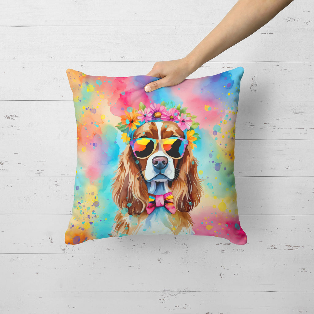 Cavalier Spaniel Hippie Dawg Decorative Throw Pillow 18x18 Indoor Outdoor Accent Cushion, Fabric Cover with Insert for Sofa, Bed, Porch & Living Room