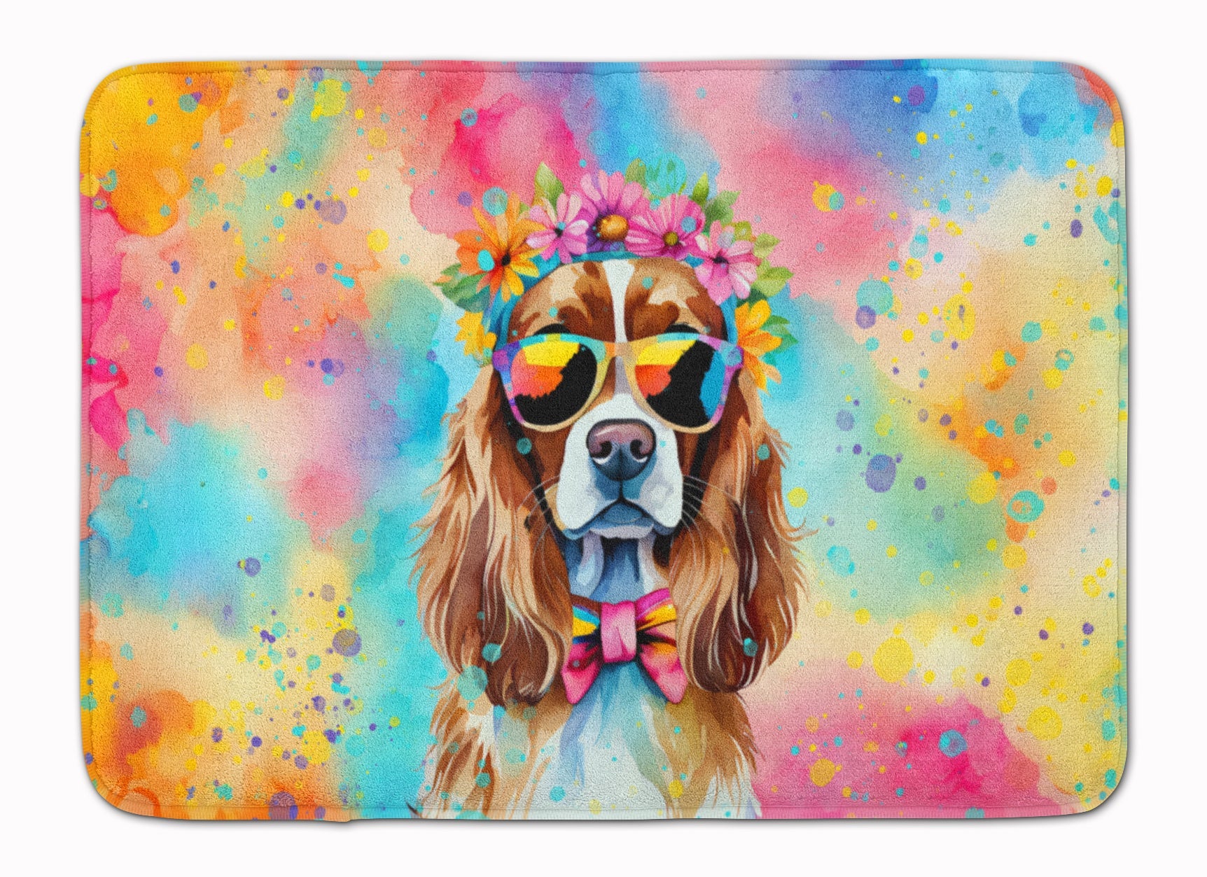 Cavalier Spaniel Hippie Dawg Memory Foam Kitchen Mat Machine Washable Anti-Fatigue Cushion Comfort Bath or Kitchen Rug