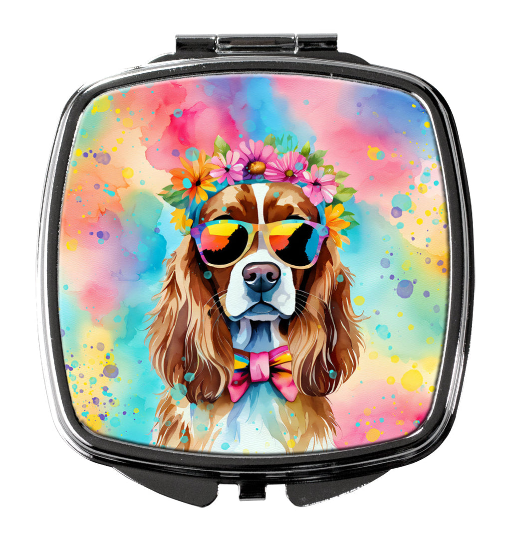 Cavalier Spaniel Hippie Dawg Compact Mirror Decorative Travel Makeup Mirror for Women Girls Gifts Pocket Makeup Mirror Folding Handheld