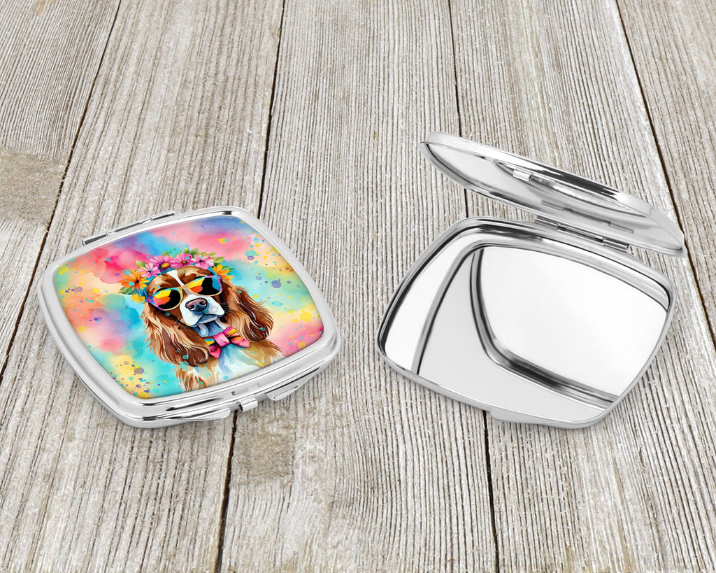 Cavalier Spaniel Hippie Dawg Compact Mirror Decorative Travel Makeup Mirror for Women Girls Gifts Pocket Makeup Mirror Folding Handheld