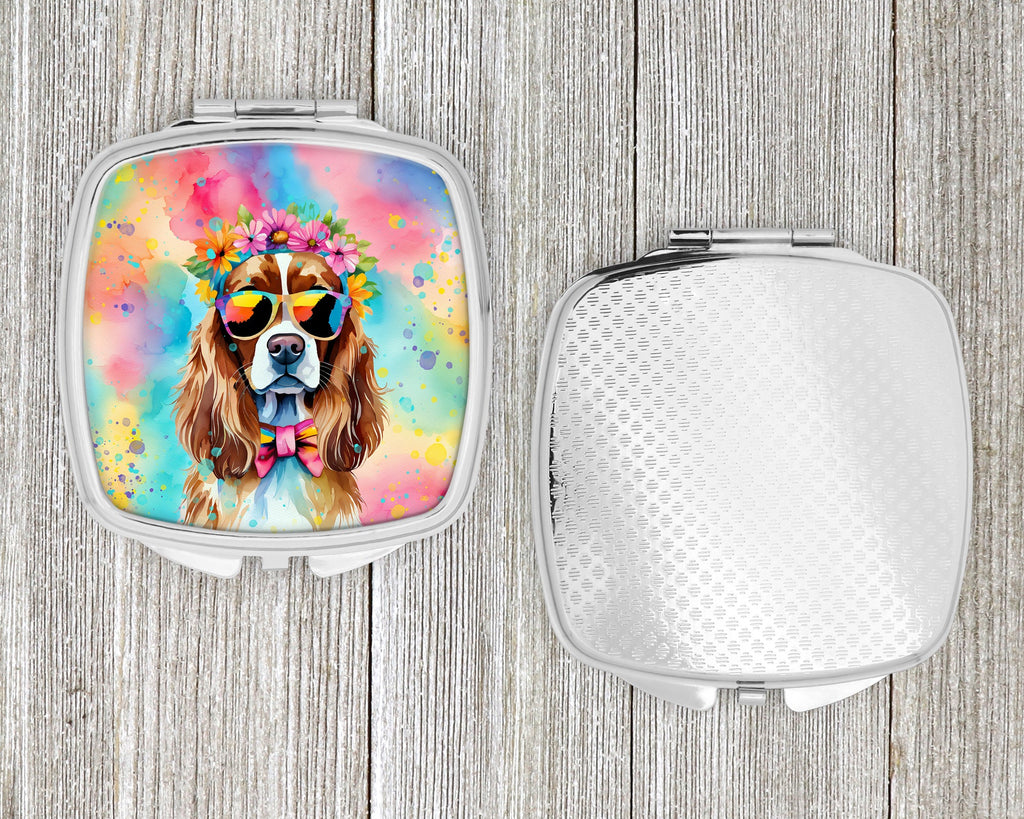 Cavalier Spaniel Hippie Dawg Compact Mirror Decorative Travel Makeup Mirror for Women Girls Gifts Pocket Makeup Mirror Folding Handheld