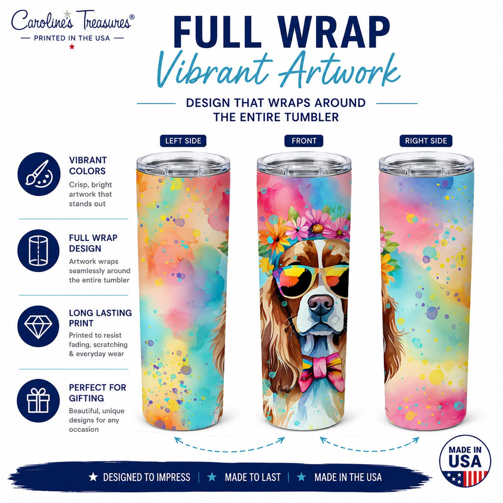 Cavalier Spaniel Hippie Dawg Stainless Steel Skinny Tumbler 20 oz Vacuum Double Walled Reusable Insulated Travel Cup