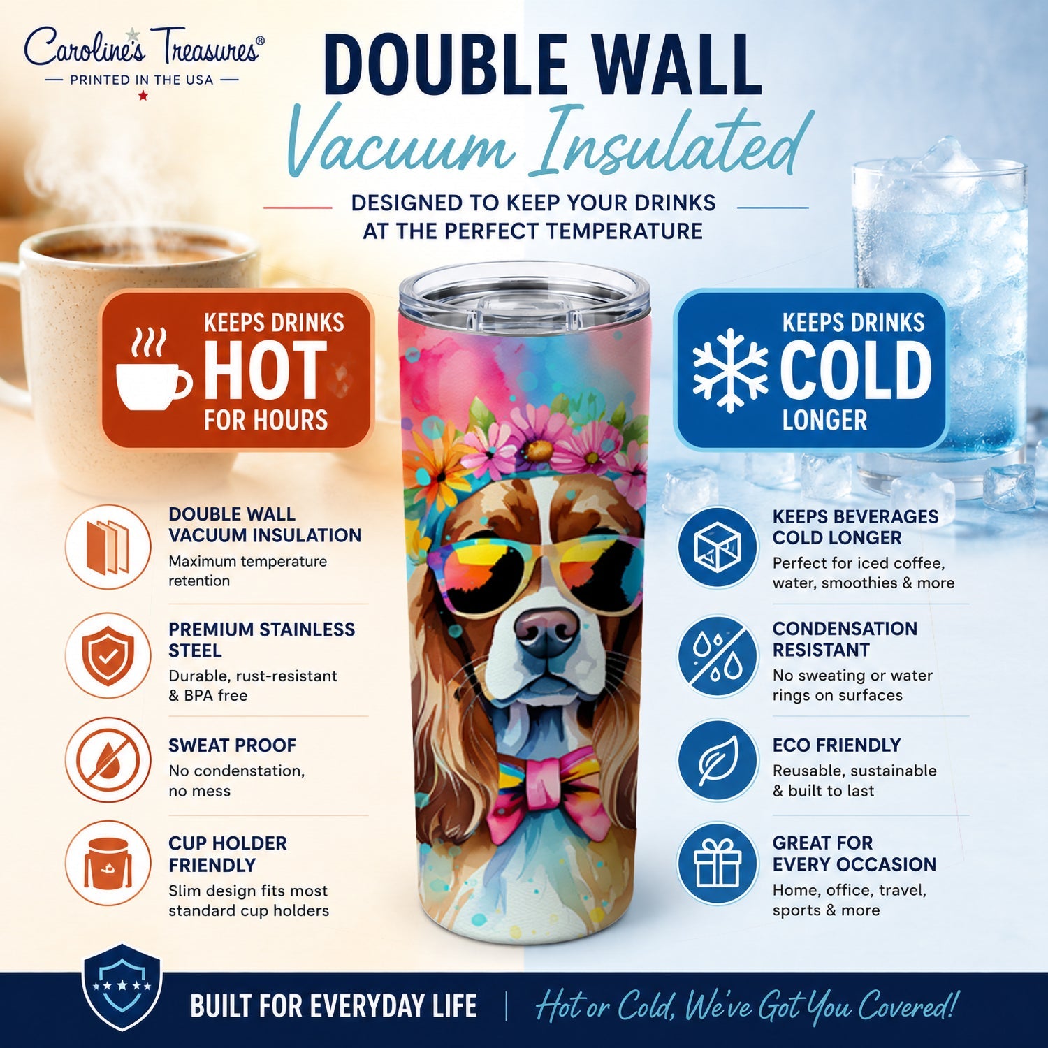 Cavalier Spaniel Hippie Dawg Stainless Steel Skinny Tumbler 20 oz Vacuum Double Walled Reusable Insulated Travel Cup