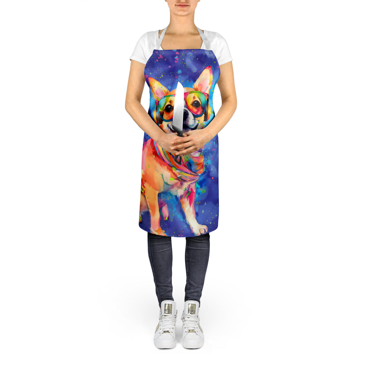 Chihuahua Hippie Dawg Apron Cooking Kitchen Server Baking Crafts Gardening for Adult Women Men, Unisex, Large, Multicolor