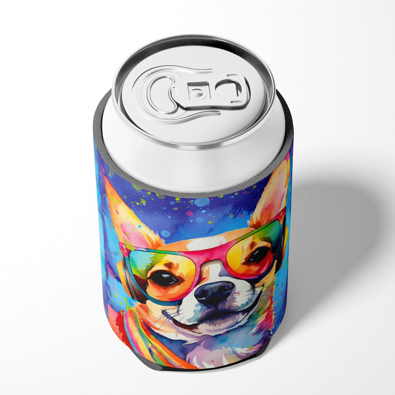 Chihuahua Hippie Dawg Can or Bottle Hugger Cooler Sleeve for Standard 12 oz Cans, Insulated Foam Beer & Soda Can Hugger Reusable