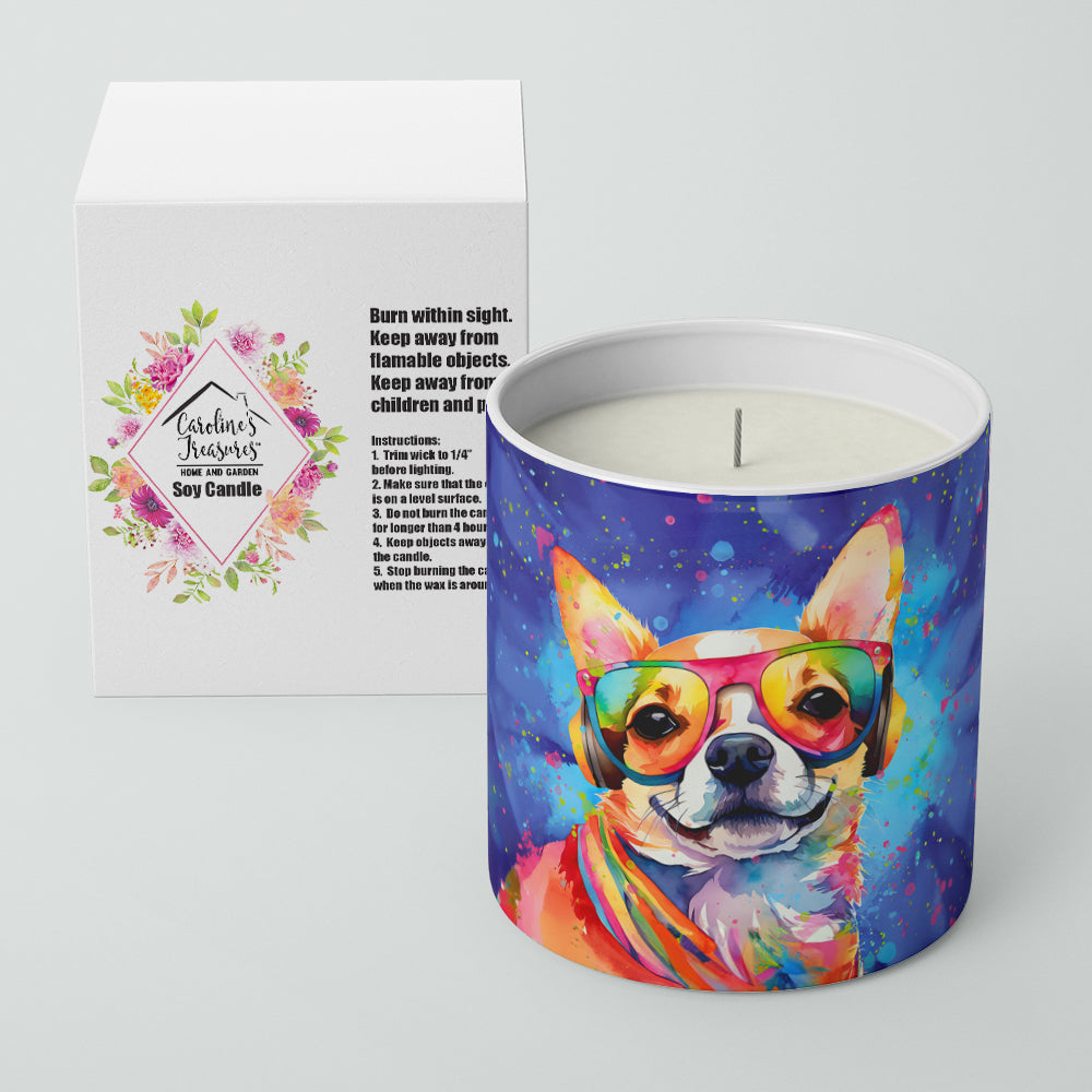 Chihuahua Hippie Dawg Decorative Soy Candle Nature Soy Wax Essential Oil Home Decor Ideal for Bedroom Kitchen Bath Office Gift, 10 oz