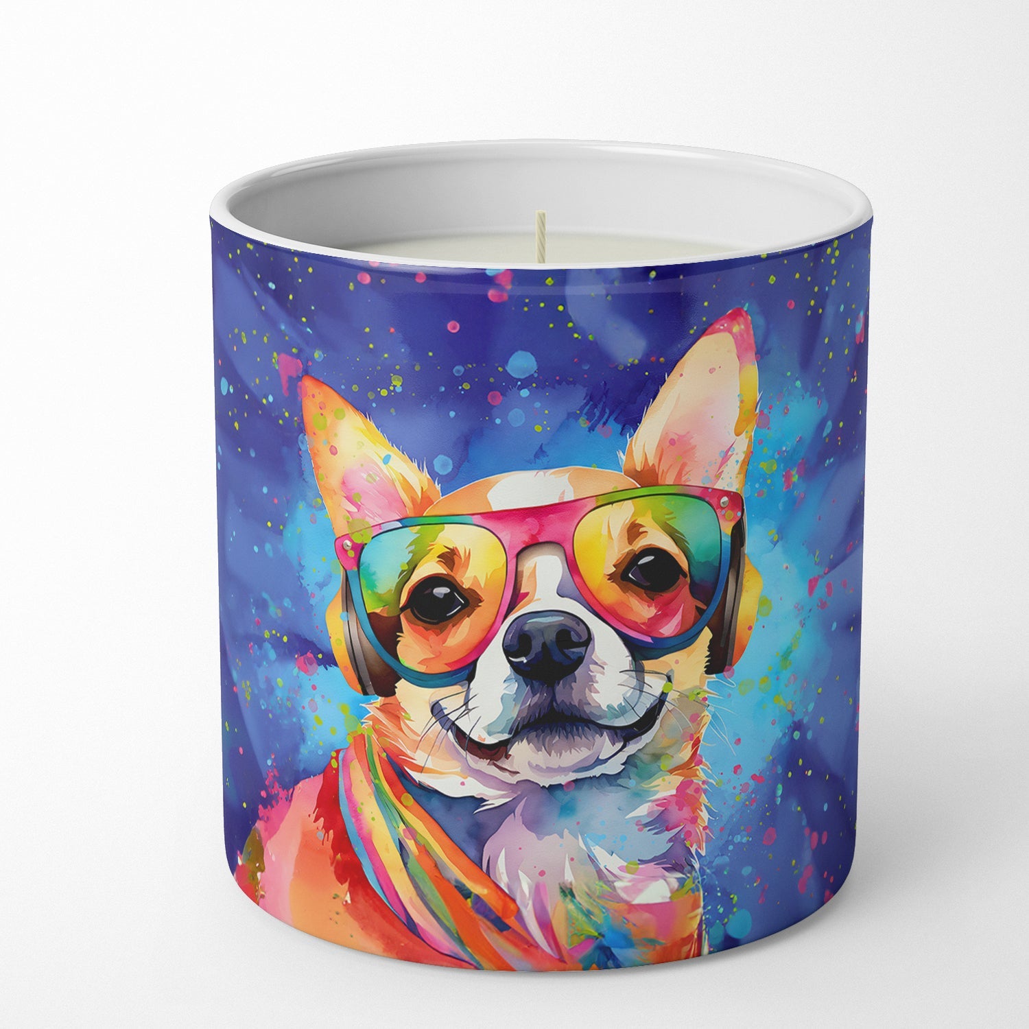Chihuahua Hippie Dawg Decorative Soy Candle Nature Soy Wax Essential Oil Home Decor Ideal for Bedroom Kitchen Bath Office Gift, 10 oz