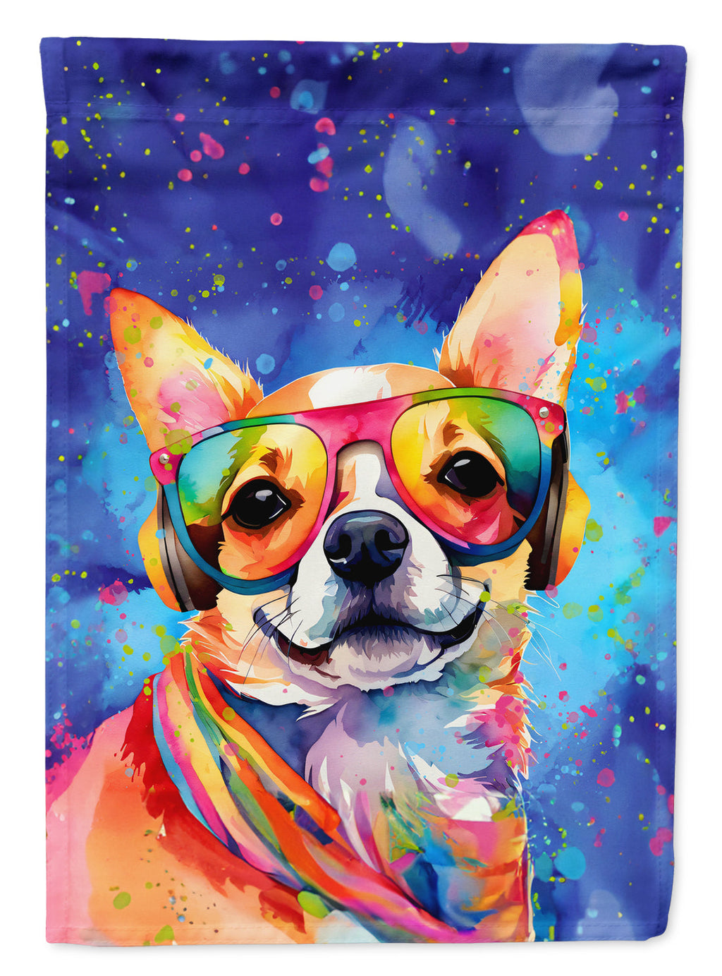 Chihuahua Hippie Dawg House Flag 28x40 Porch Sleeve Pole Decorative Outside Yard Banner Artwork Wall Hanging, Polyester
