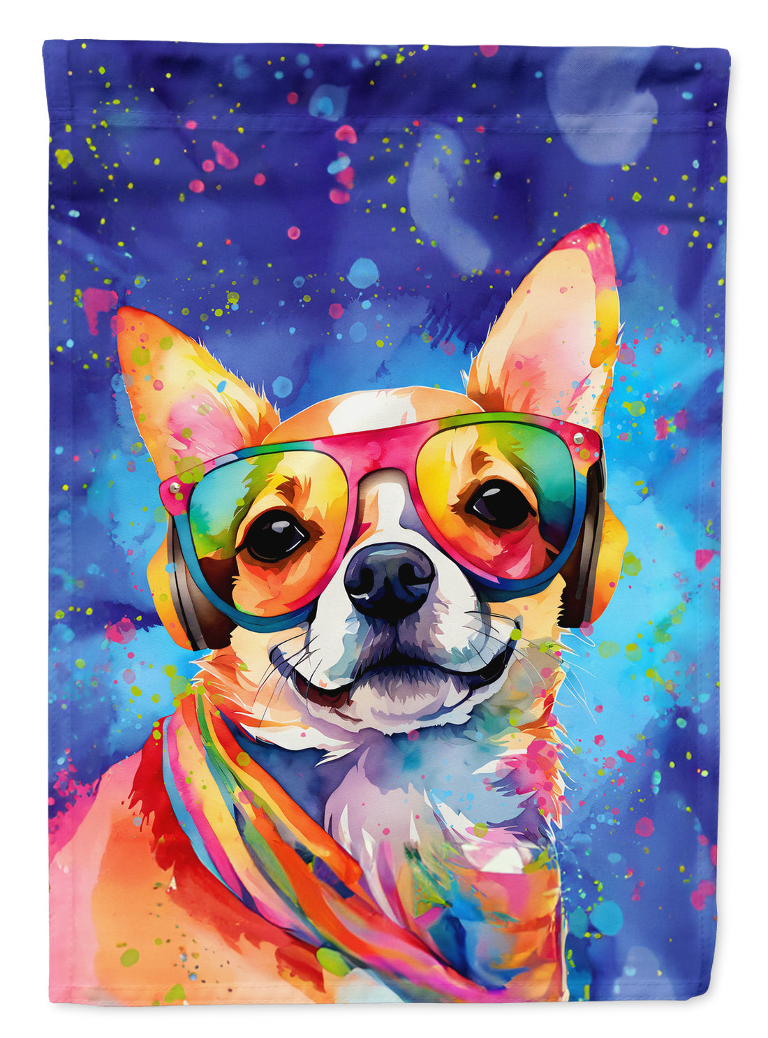 Chihuahua Hippie Dawg House Flag 28x40 Porch Sleeve Pole Decorative Outside Yard Banner Artwork Wall Hanging, Polyester
