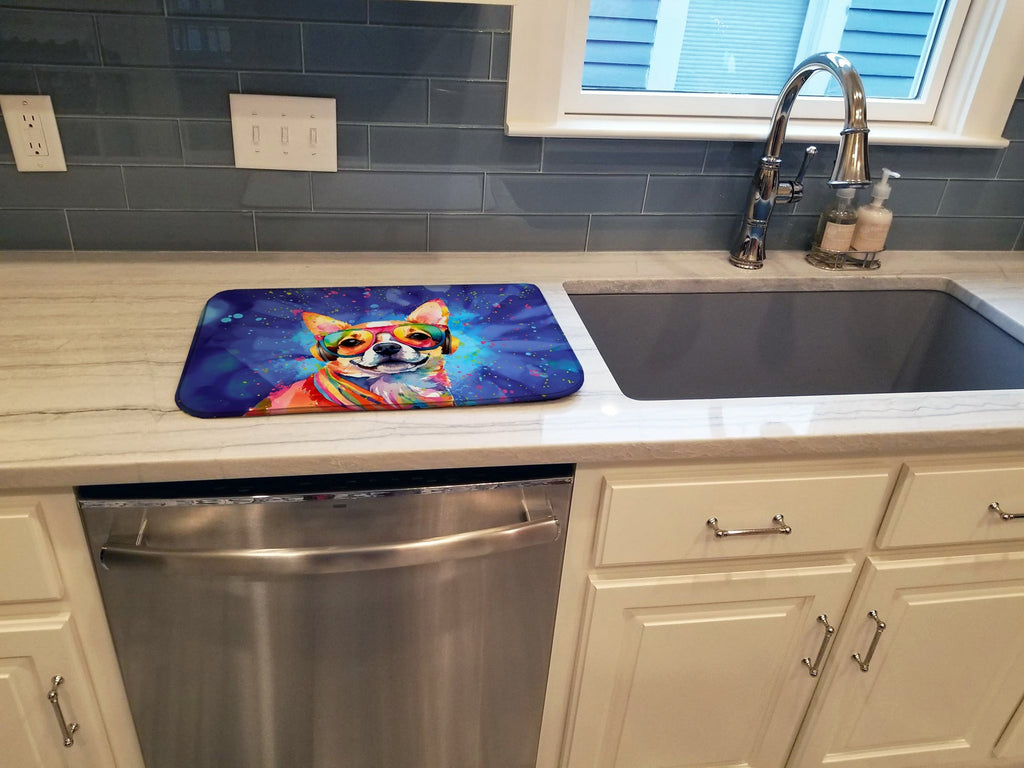 Chihuahua Hippie Dawg Dish Drying Mat Absorbent Dish Drying Mat Pad for Kitchen Counter Dish Drainer Mat for Countertop, 14 x 21", Multicolor