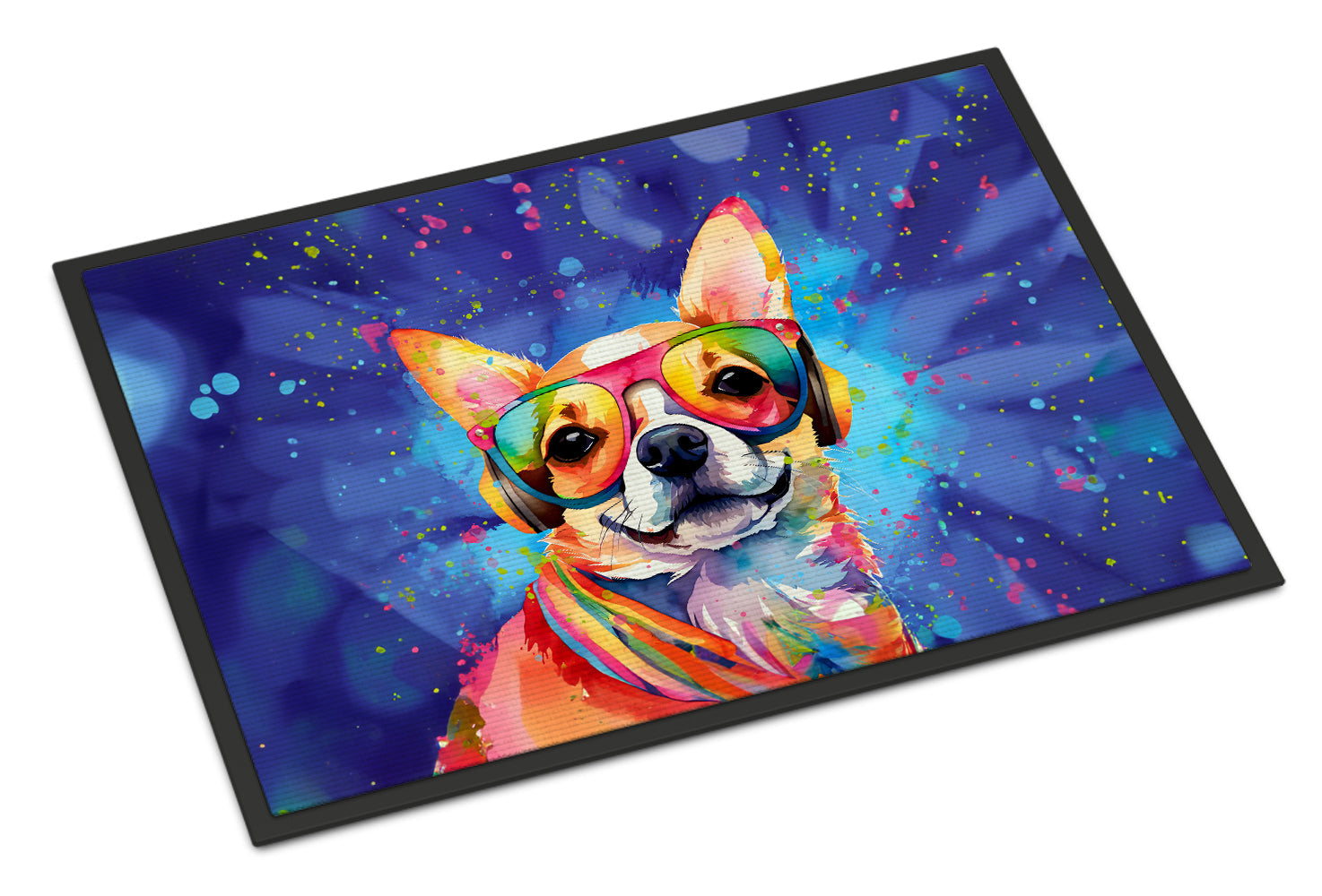 Chihuahua Hippie Dawg Doormat Indoor Outdoor 24H X 36W Front Door Mat Rugs for Entryway, Non Slip Washable Low Pile,