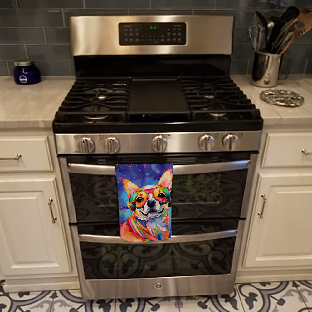 Chihuahua Hippie Dawg Kitchen Towel Velour Plush Front and Cotton Loop Back Machine Washable