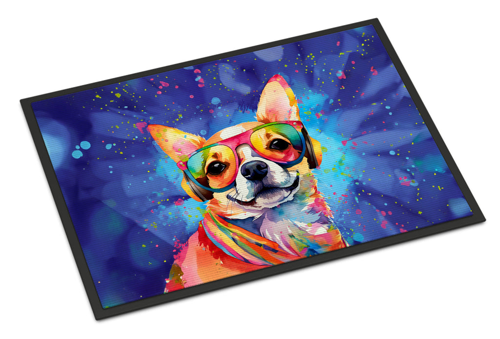 Chihuahua Hippie Dawg Doormat Indoor Outdoor 18H X 27W Front Door Mat Rugs for Entryway, Non Slip Washable