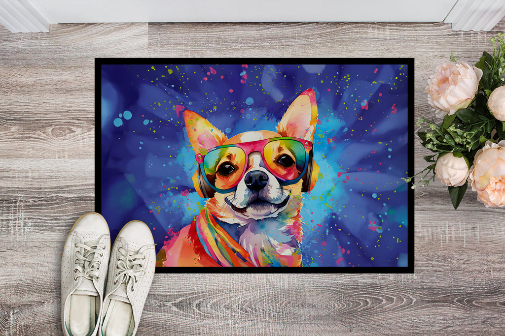 Chihuahua Hippie Dawg Doormat Indoor Outdoor 18H X 27W Front Door Mat Rugs for Entryway, Non Slip Washable