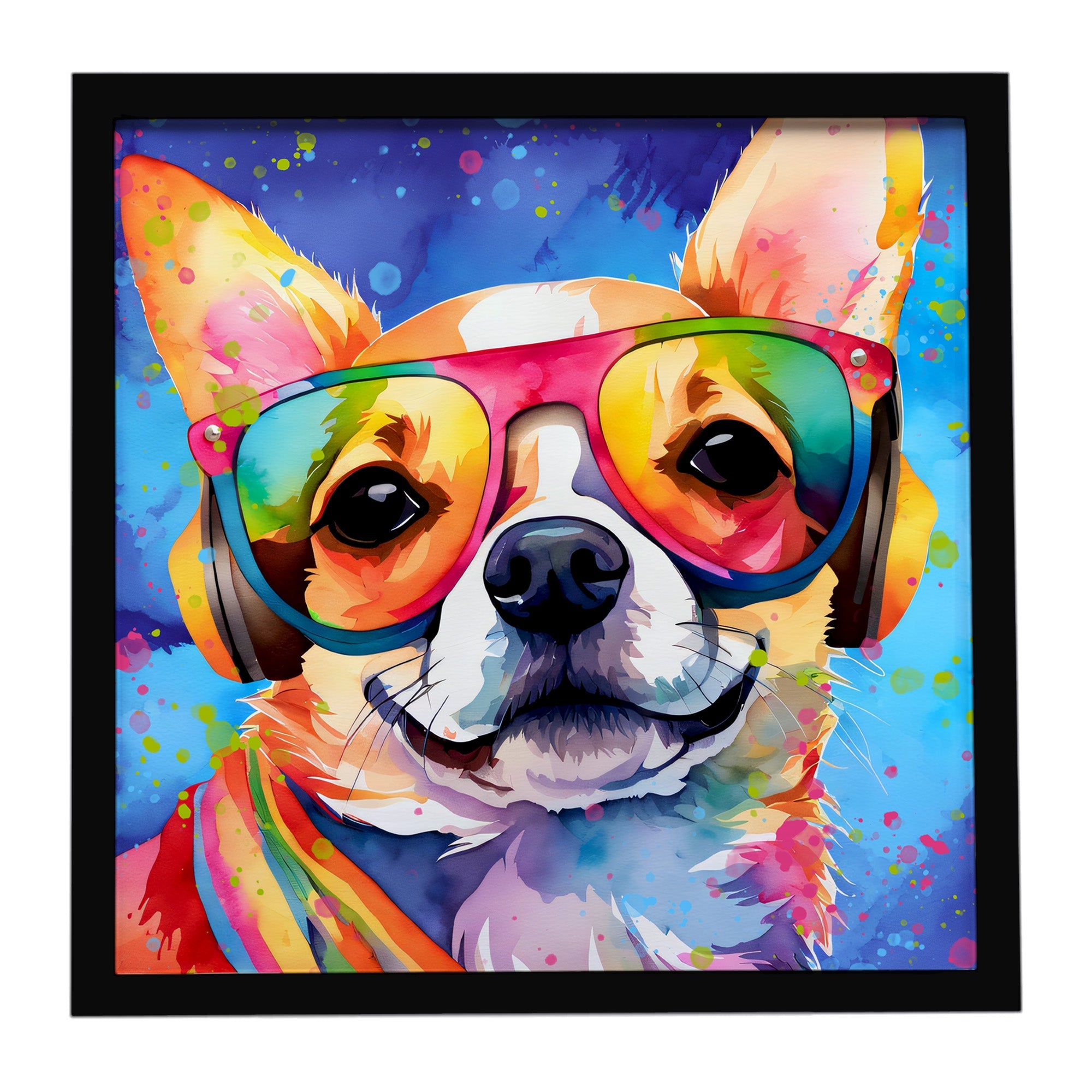 Chihuahua Hippie Dawg Framed Metal Print Bathroom, Kitchen, Office, Home Decor Wall Art Ready to Hang, Square, 8X8