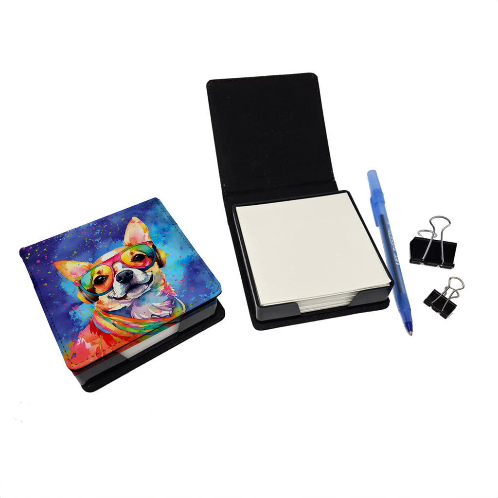 Chihuahua Hippie Dawg PU Leather Note Paper Holder with Artist-Designed Cover, Desk Accessory, Office Gift