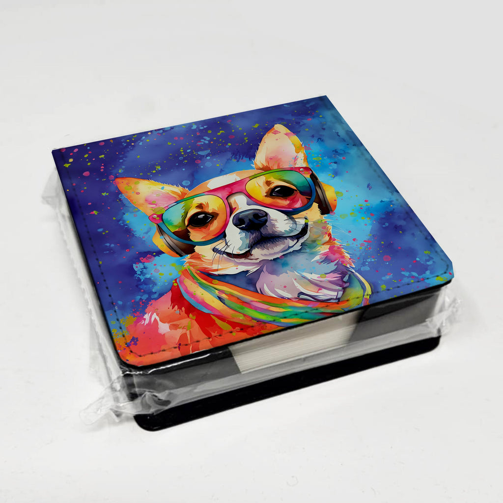 Chihuahua Hippie Dawg PU Leather Note Paper Holder with Artist-Designed Cover, Desk Accessory, Office Gift