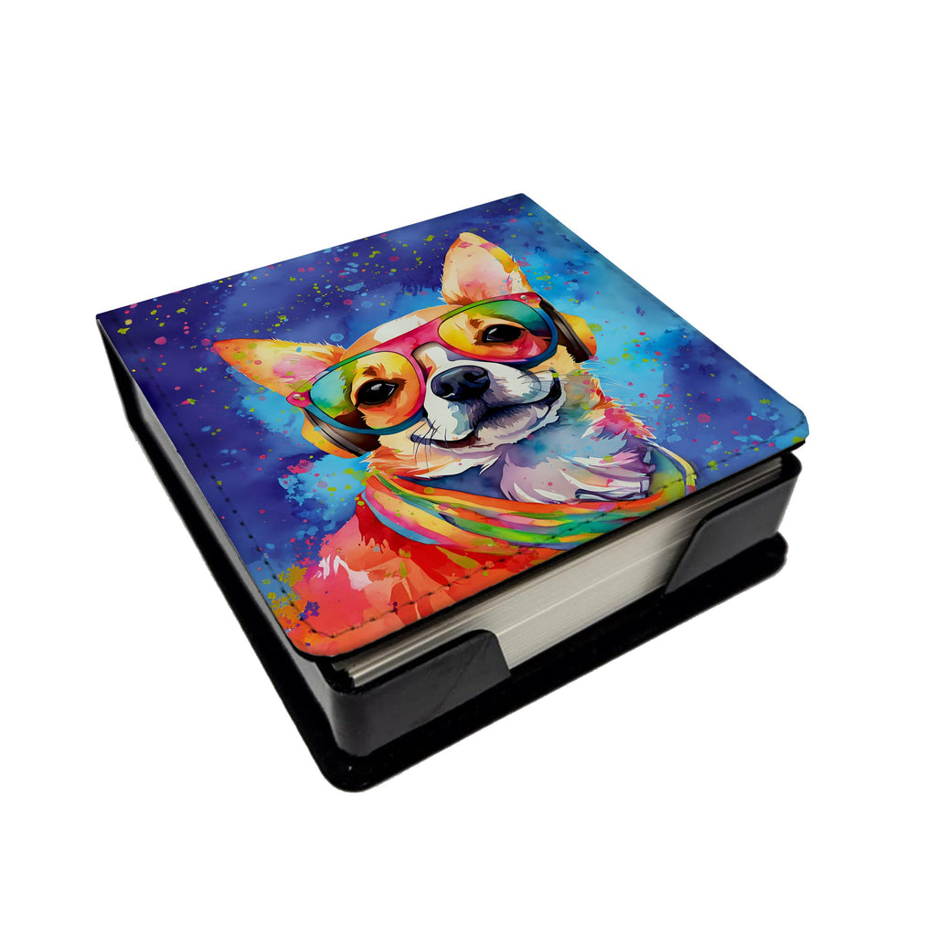 Chihuahua Hippie Dawg PU Leather Note Paper Holder with Artist-Designed Cover, Desk Accessory, Office Gift