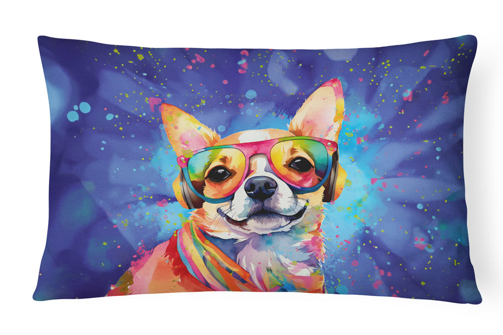 Chihuahua Hippie Dawg Decorative Throw Pillow 12x16 Indoor Outdoor Accent Cushion, Fabric Cover with Insert for Sofa, Bed, Porch & Living Room