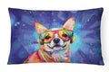 Chihuahua Hippie Dawg Decorative Throw Pillow 12x16 Indoor Outdoor Accent Cushion, Fabric Cover with Insert for Sofa, Bed, Porch & Living Room