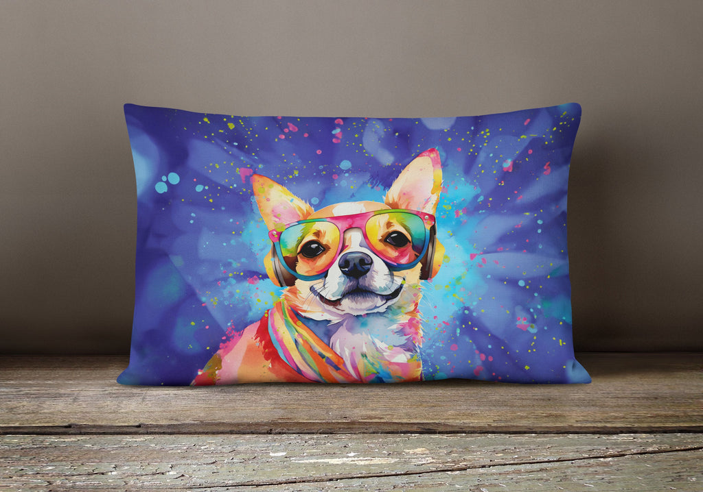 Chihuahua Hippie Dawg Decorative Throw Pillow 12x16 Indoor Outdoor Accent Cushion, Fabric Cover with Insert for Sofa, Bed, Porch & Living Room